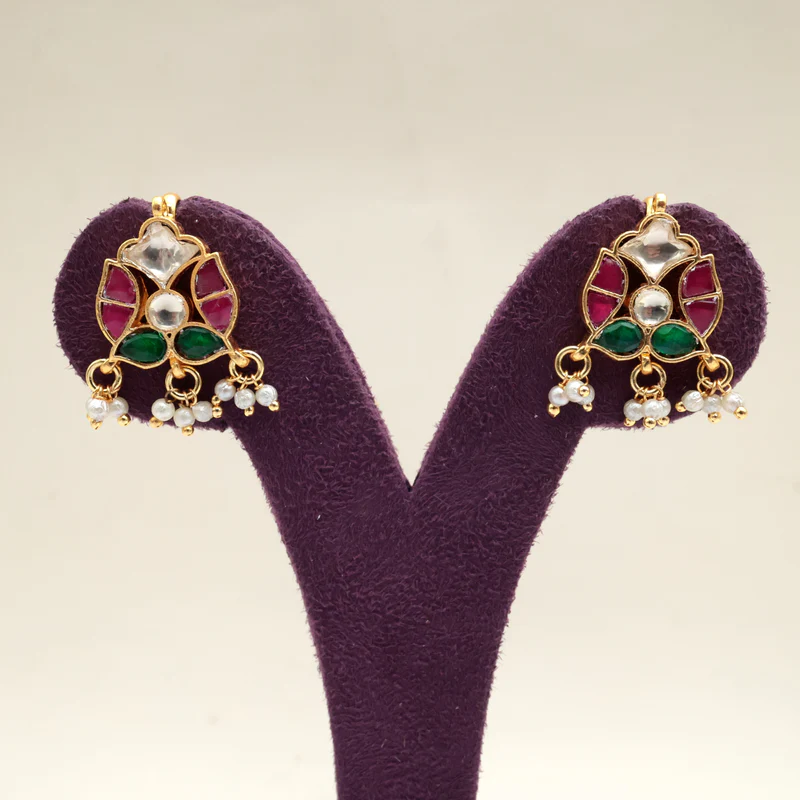 Premium Pachi Kundan Designer Flower Koppu Earrings